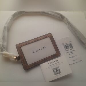 New Coach ID Lanyard In Sing.Canvas In Tan/Brown Color NWT